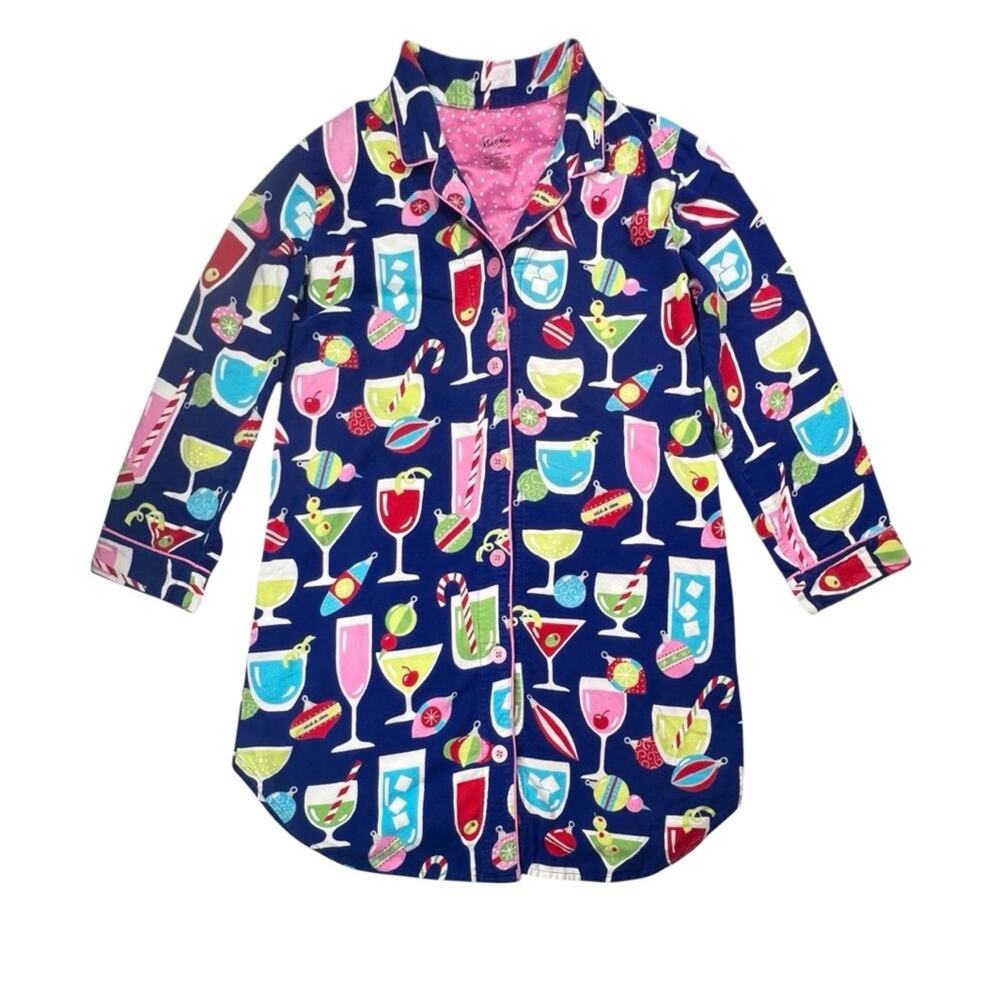 Nick & Nora Flannel Nightshirt Gown L Large Holiday Cocktails New Years Eve PJs